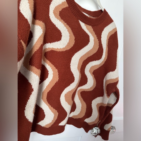 Altar'd State Brown Groovy Retro Style Andie Oversized Sweater size medium - Picture 7 of 11